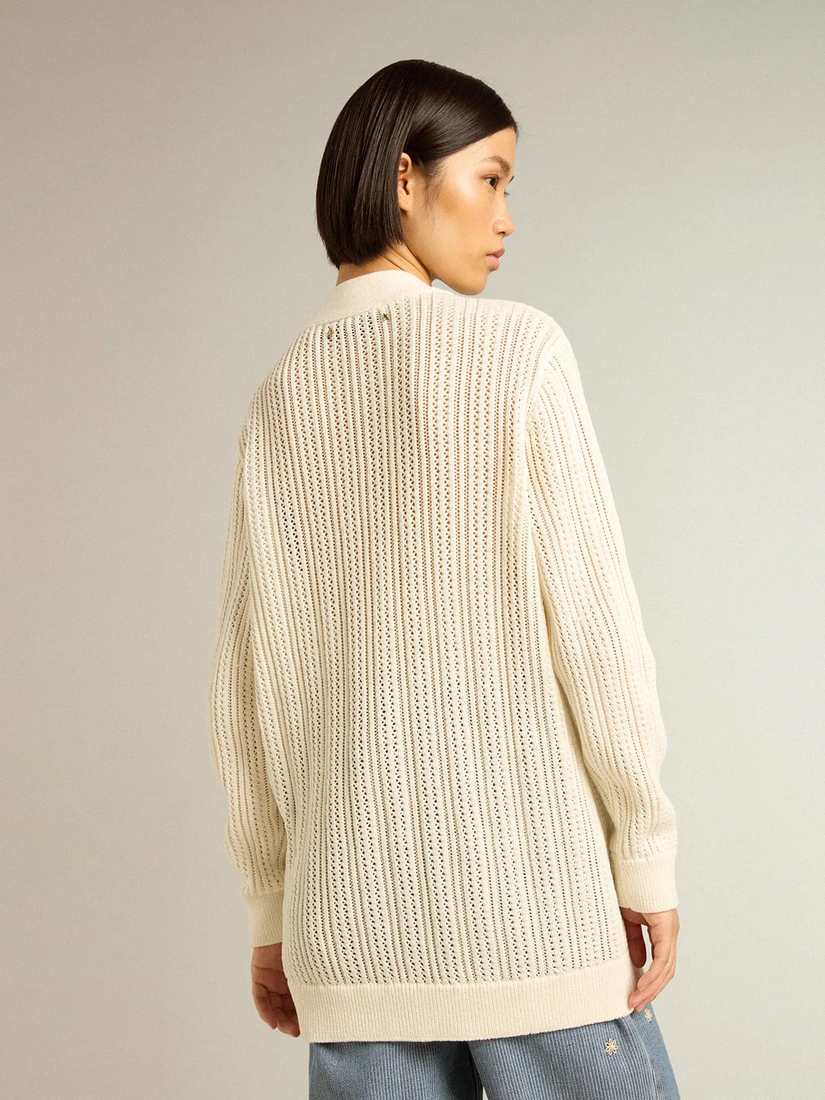 antique white cotton eyelet cardigan