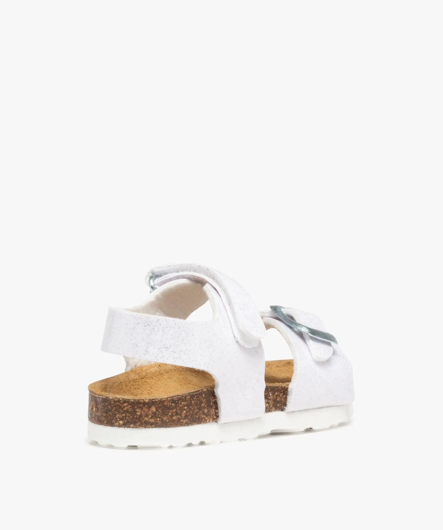 baby girl white glitter strap cork sole sandals and slides interlace