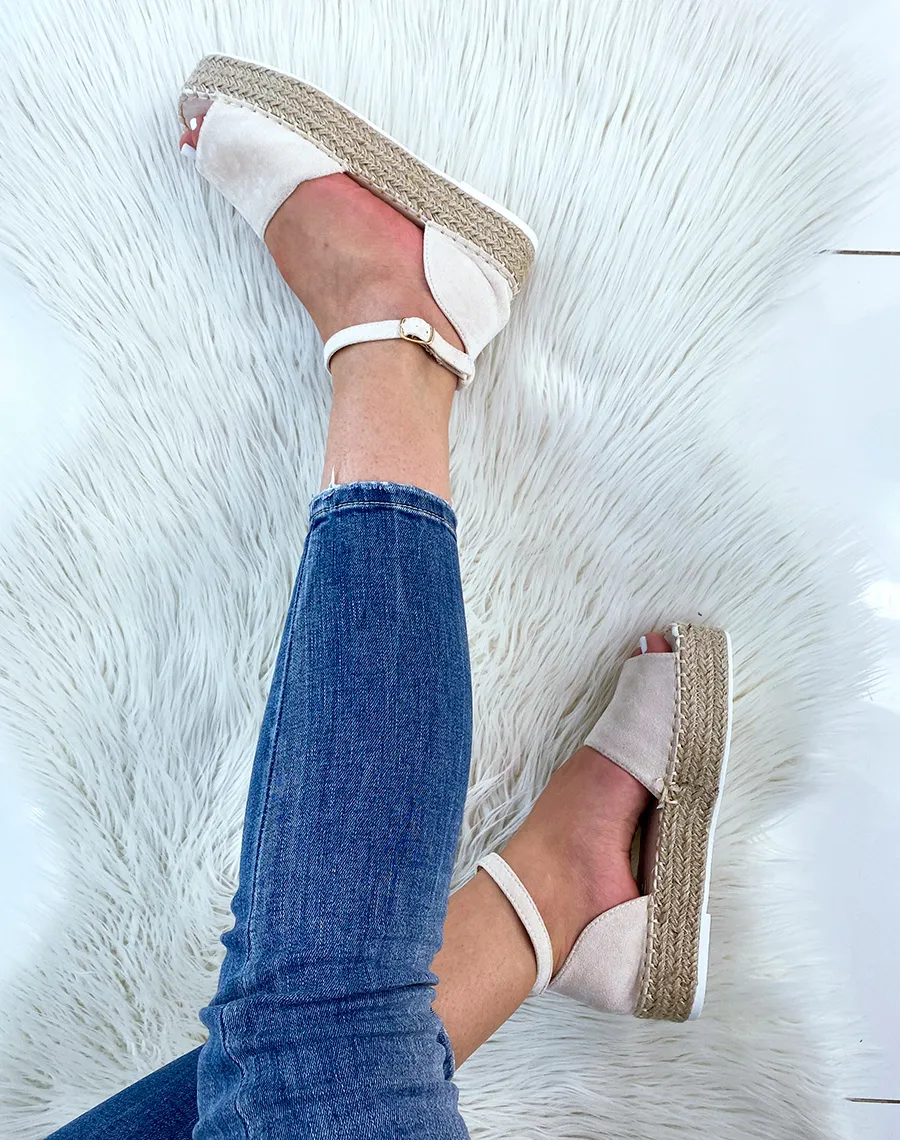Beige Open Toe Wedge Espadrilles