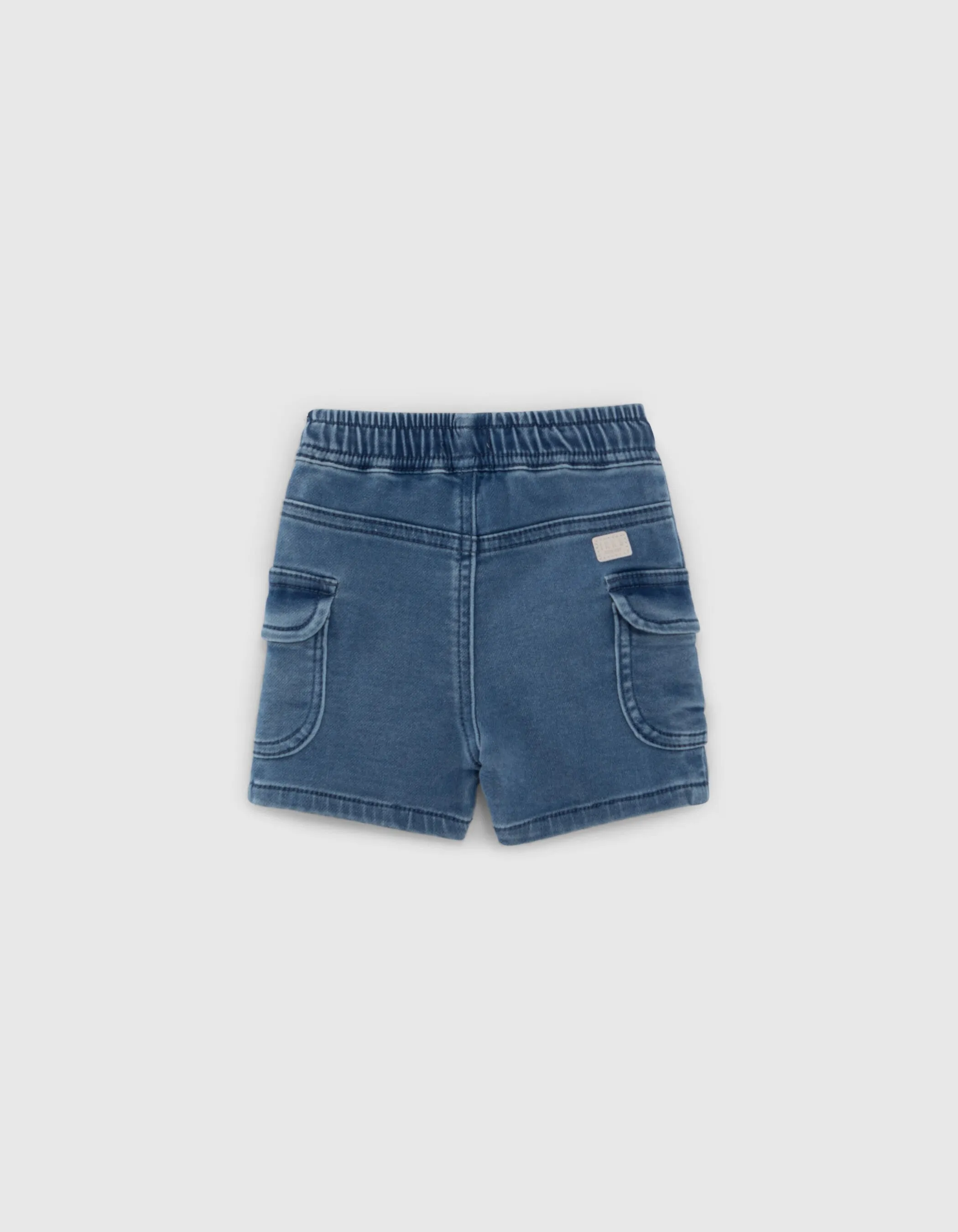 Blue elastic waist Bermuda shorts for baby boy.