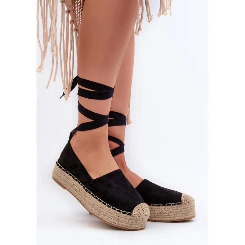 Black Platform Espadrille Sandals with Bow Tie, Women's Sizes