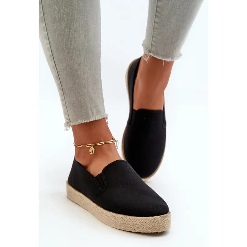 Black Platform Espadrille Wedges for Women - Naloenma