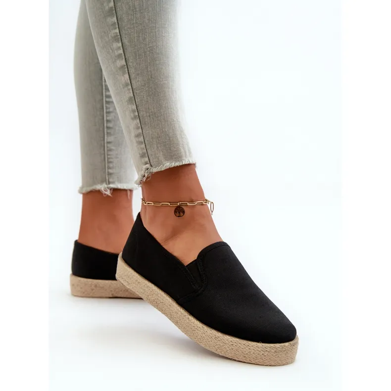Black Platform Espadrille Wedges for Women - Naloenma