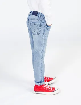 Blue jeans with embossed anchors for boys