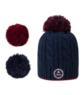 Bonnet Junior Garçon Cabaïa Milkye Maille Torsadée Bleu Marine Pompons Interchangeables