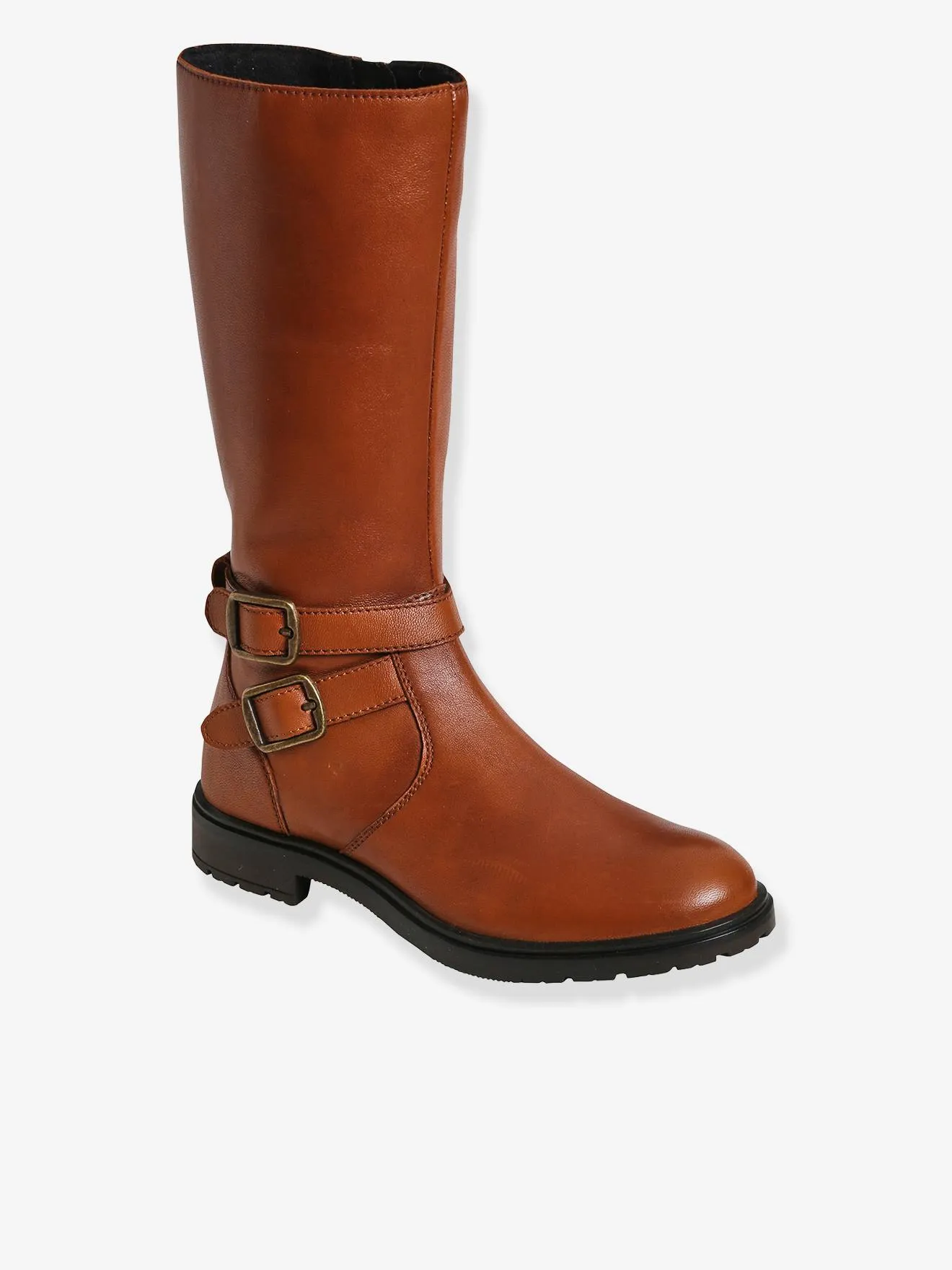 Girl's Camel Leather Riding Boots - Vertbaudet