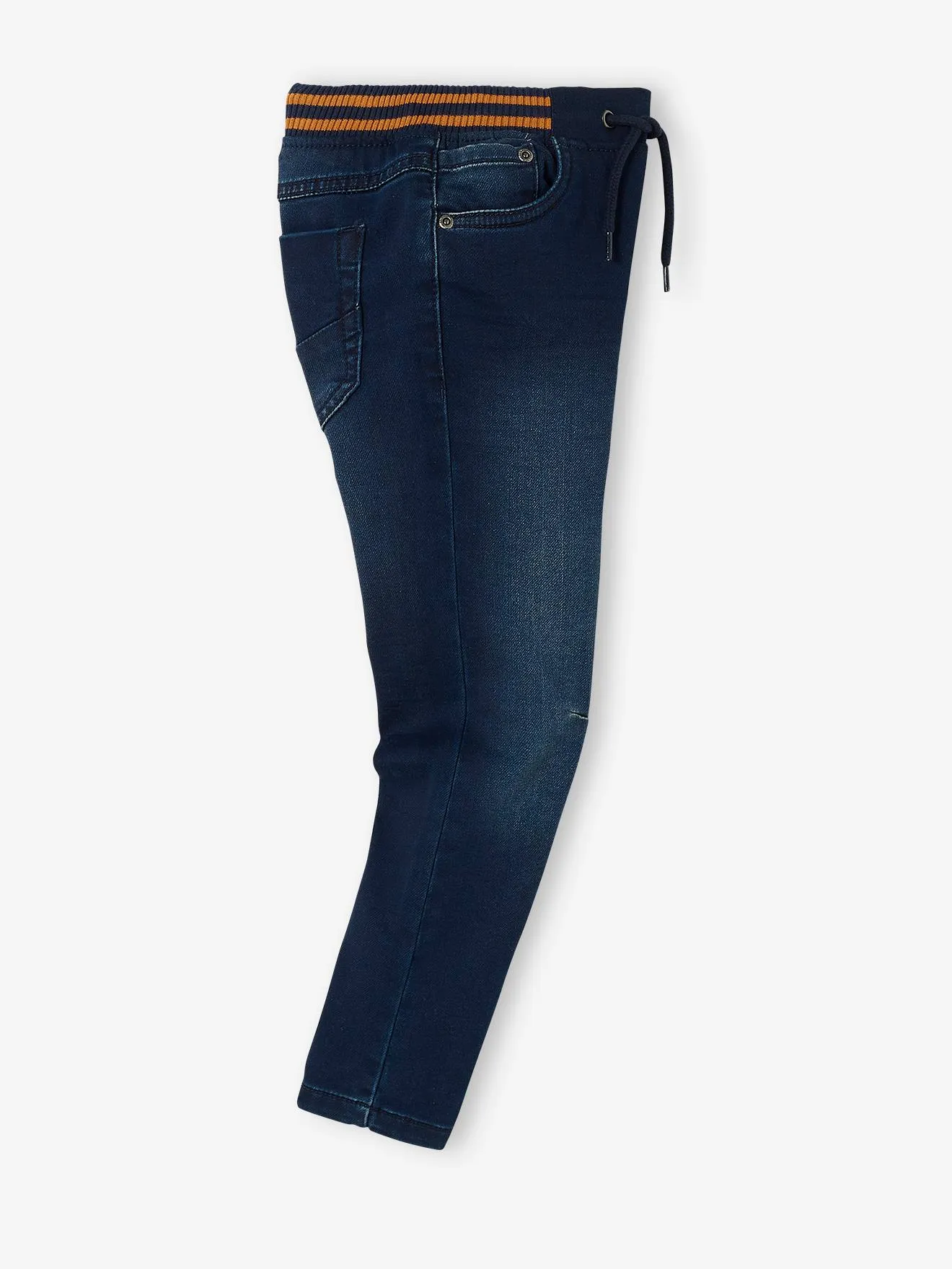 Boys' Easy Pull-On Denim Effect Fleece Straight Jeans Blue Stone - Vertbaudet