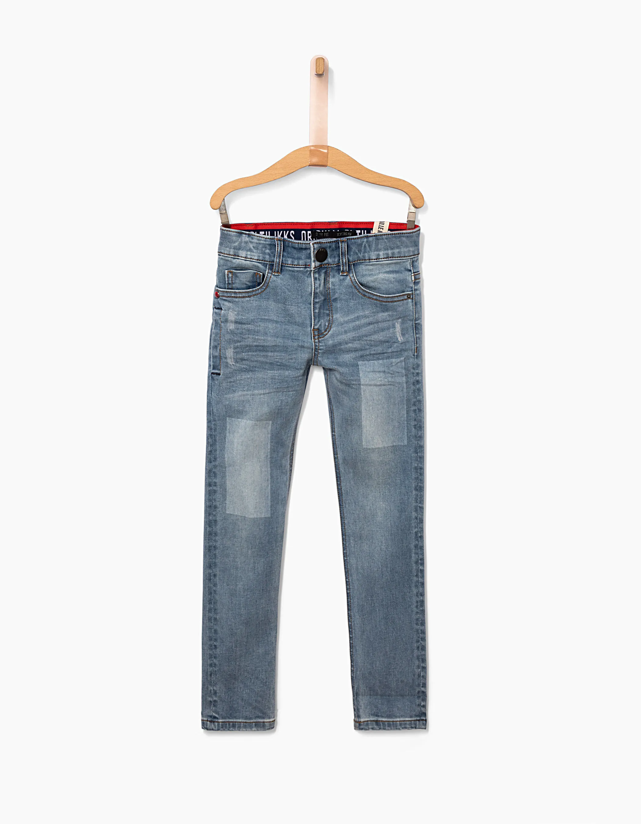 Boys' Slim Stone Blue Jeans with Faded Rectangles