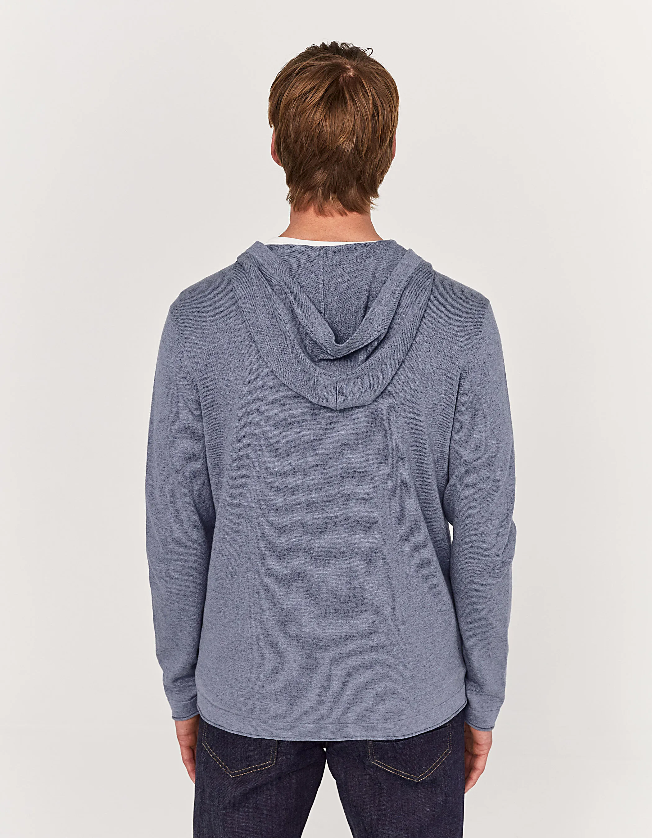 Blue Hooded Zip-Up Knit Cardigan Men