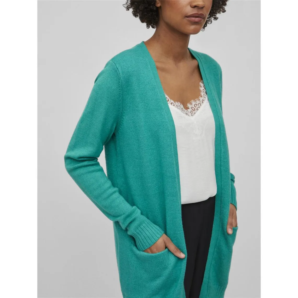 Turquoise Viscose Split-Front Cardigan | Vivi | 3 Suisses