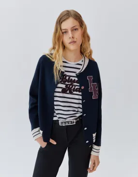 Cardigan Navy Knit Bomber Jacket Women