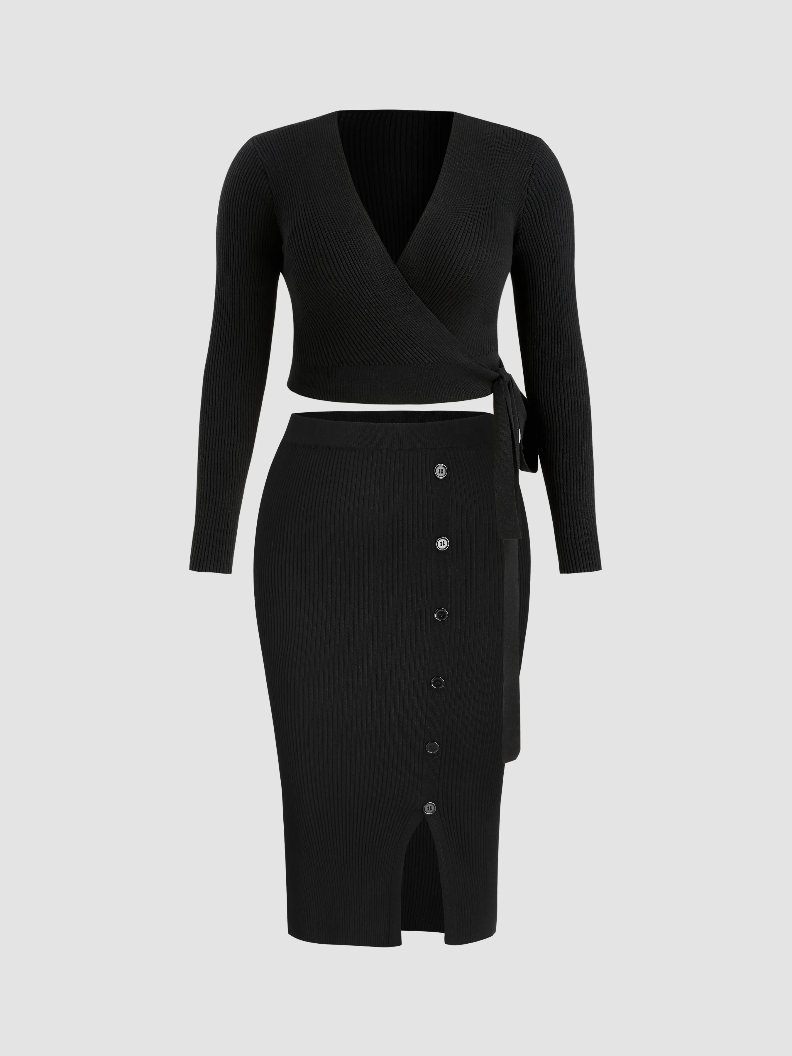 Solid V-Neck Knotted Cardigan in Curvy & Plus Size Knit.