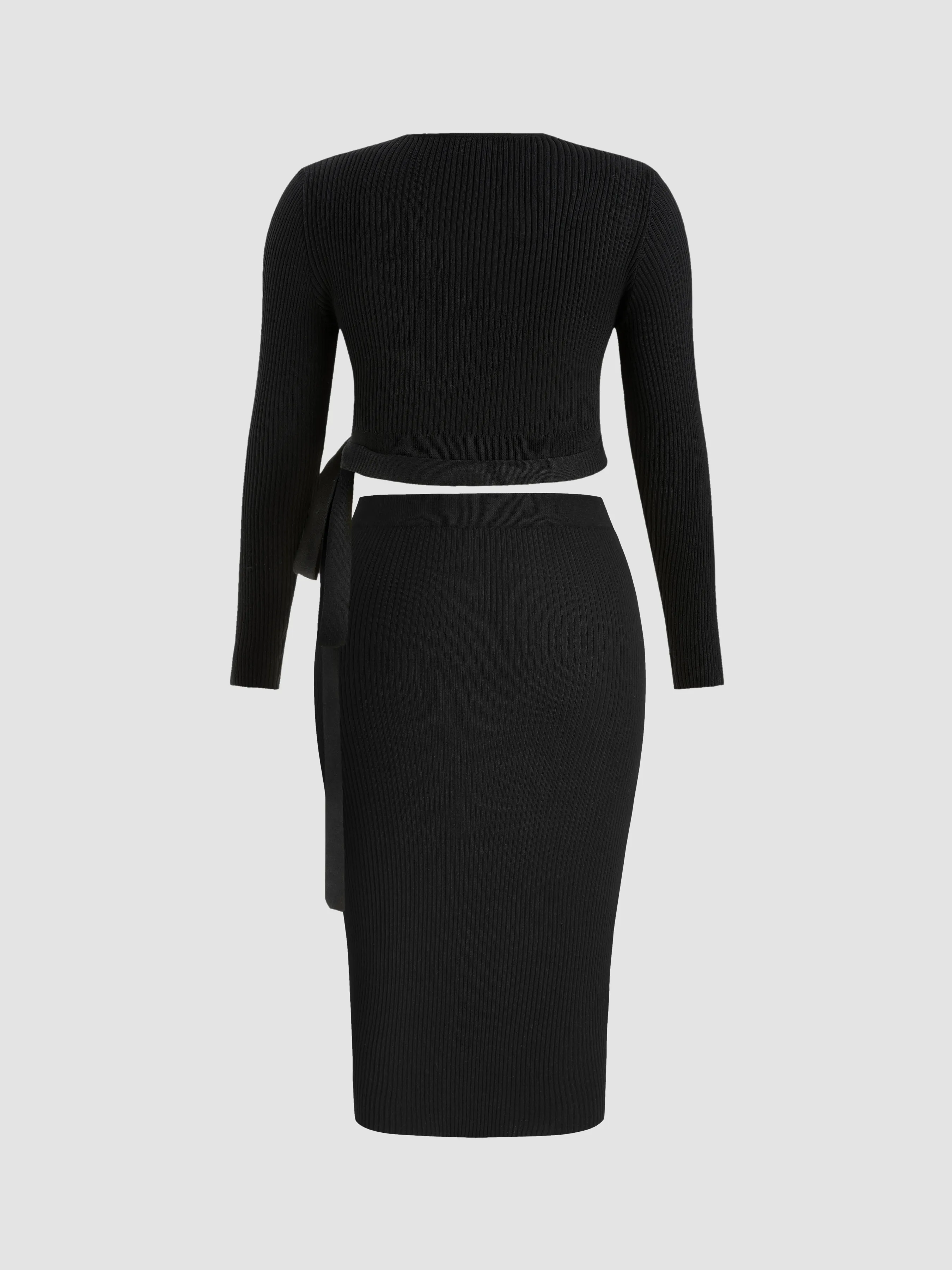 Solid V-Neck Knotted Cardigan in Curvy & Plus Size Knit.