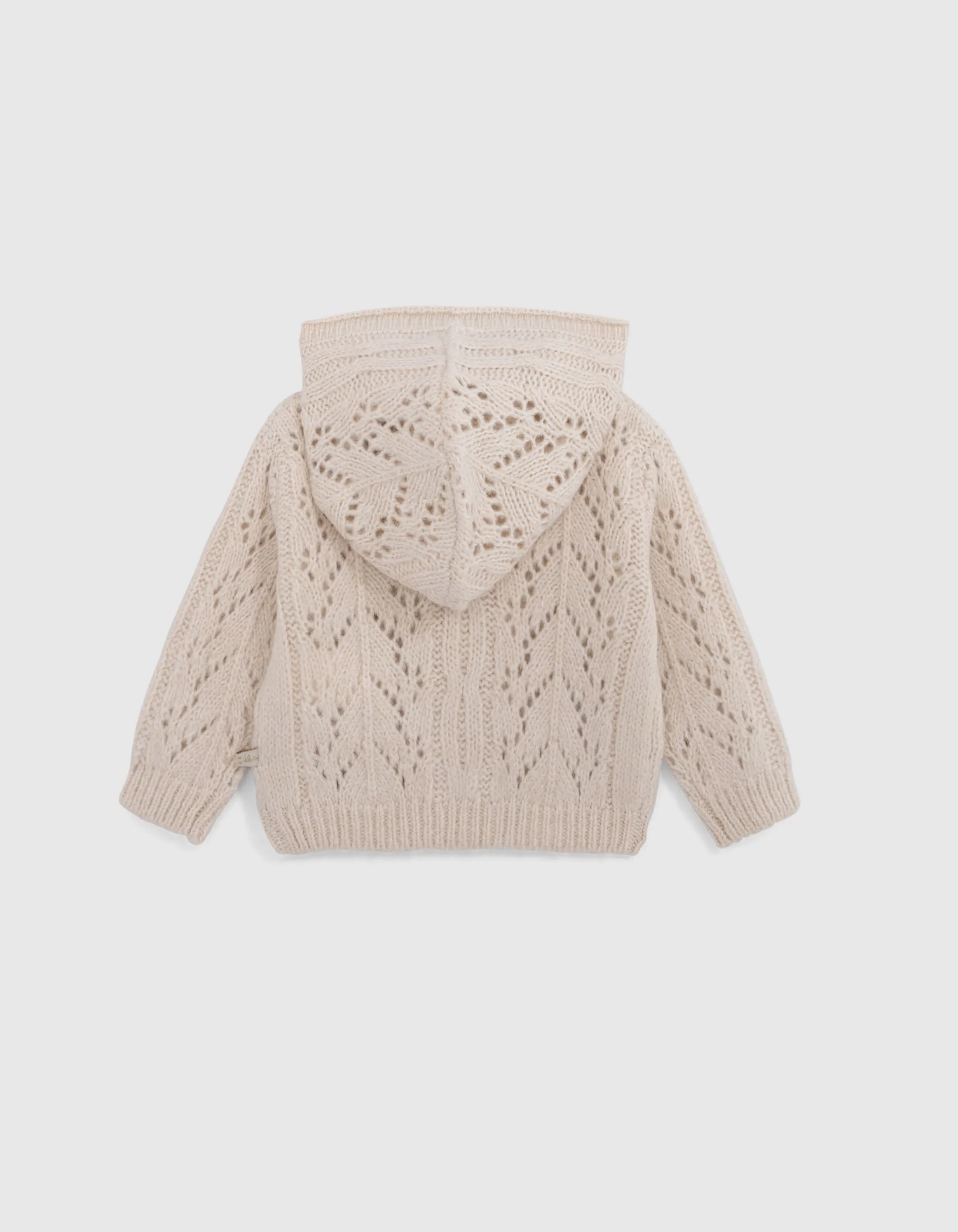 Beige Baby Girl Knitted Openwork Zip-Up Cardigan