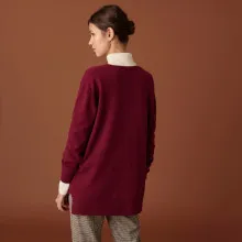 Cashmere V-neck Long Cardigan with Slits and Pockets - Aden