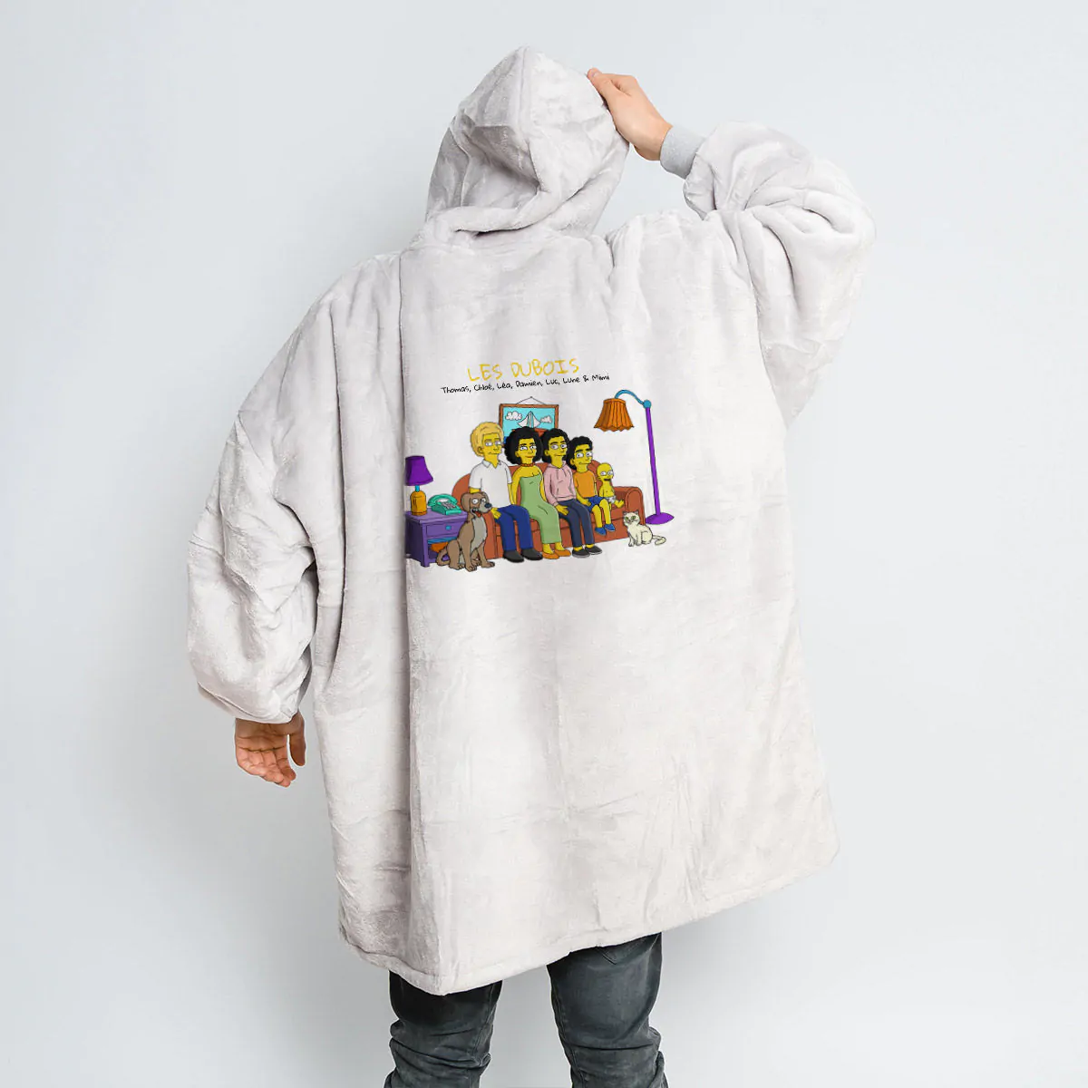 Custom Cartoon Family Hooded Plaid Blanket - Illustration
