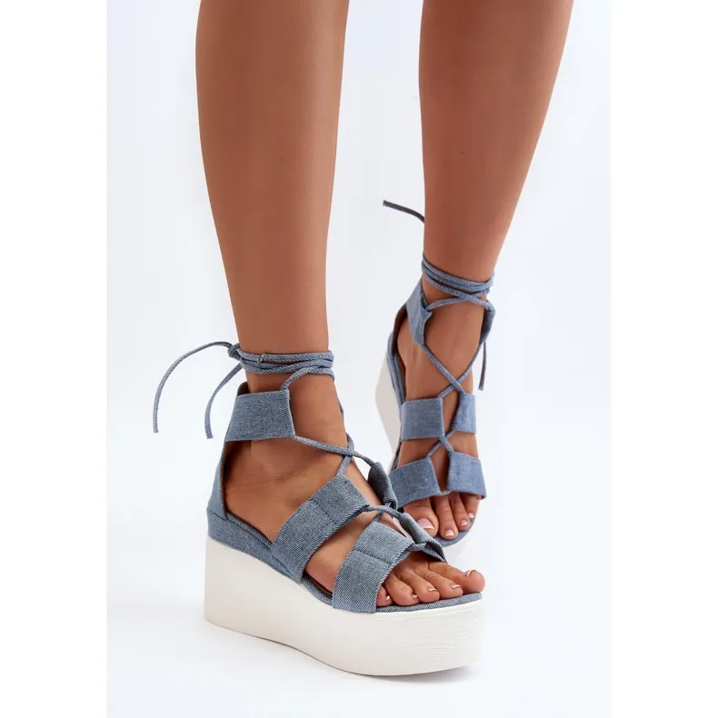 Denim Sandals Women Blue Helavi Tied 