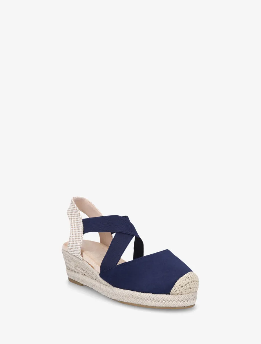 Espadrilles Compensees Elastiquees Suedine Marine