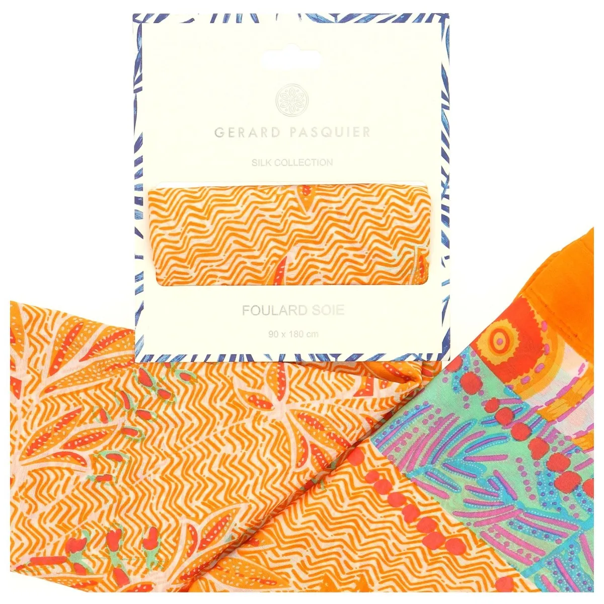 Yellow and green botanical patterned high-quality woman's scarf by G. PASQUIER - 12,90€.