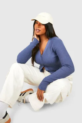 Plus Size Ribbed Cropped Cardigan