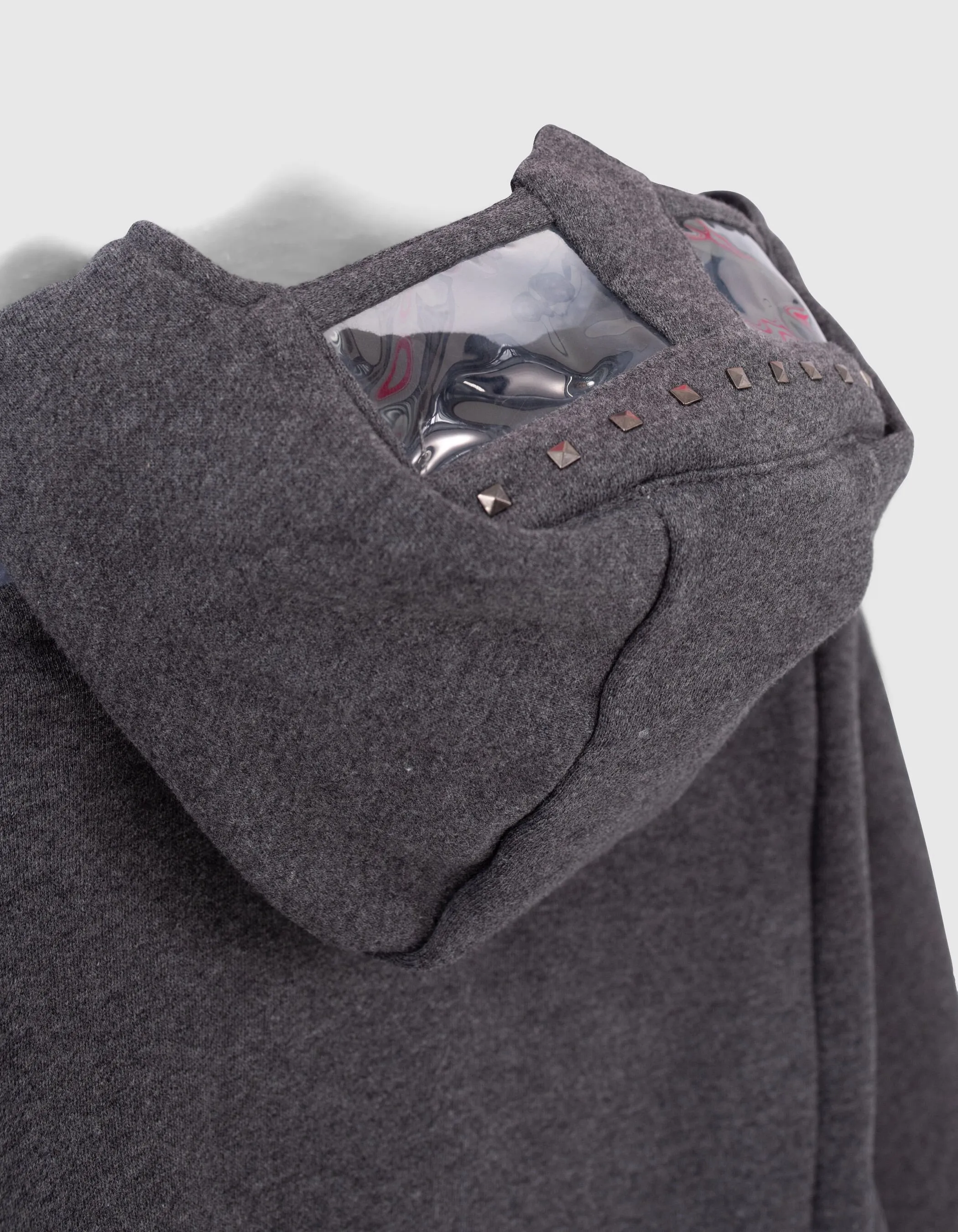 Gray cardigan with boy-knight helmet