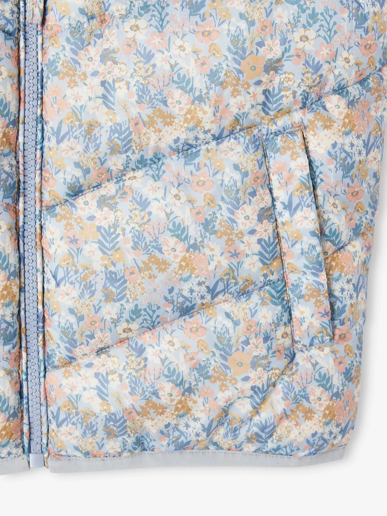 Light Blue Printed Sleeveless Girls' Puffer Vest - Vertbaudet