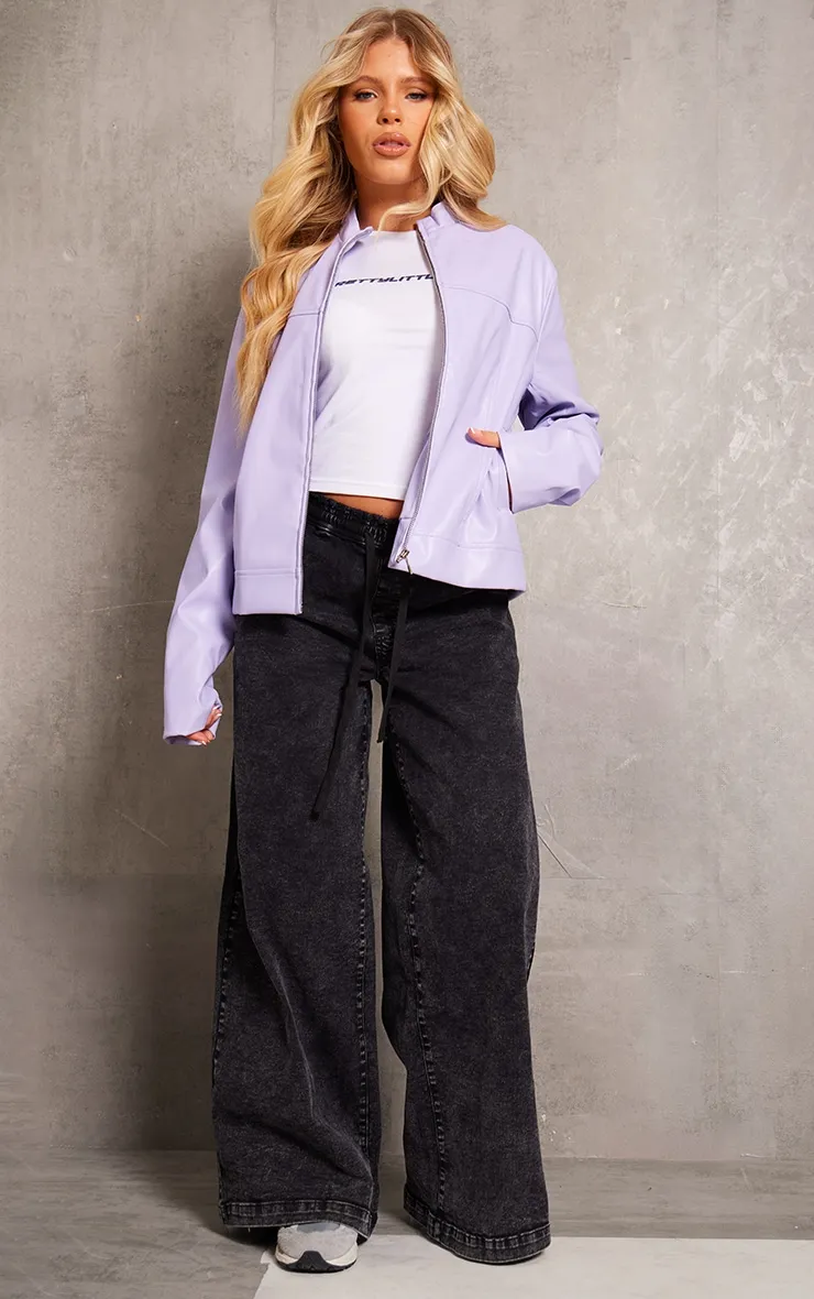 Lilac Faux Leather Pilot Collar Jacket