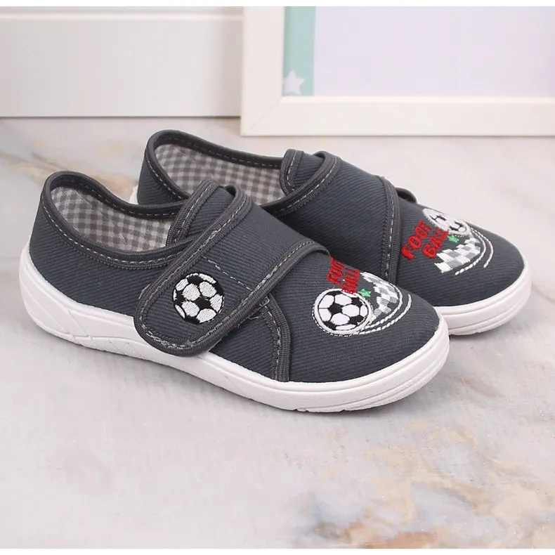 Nazo N019BFW gray school slippers with velcro baskets