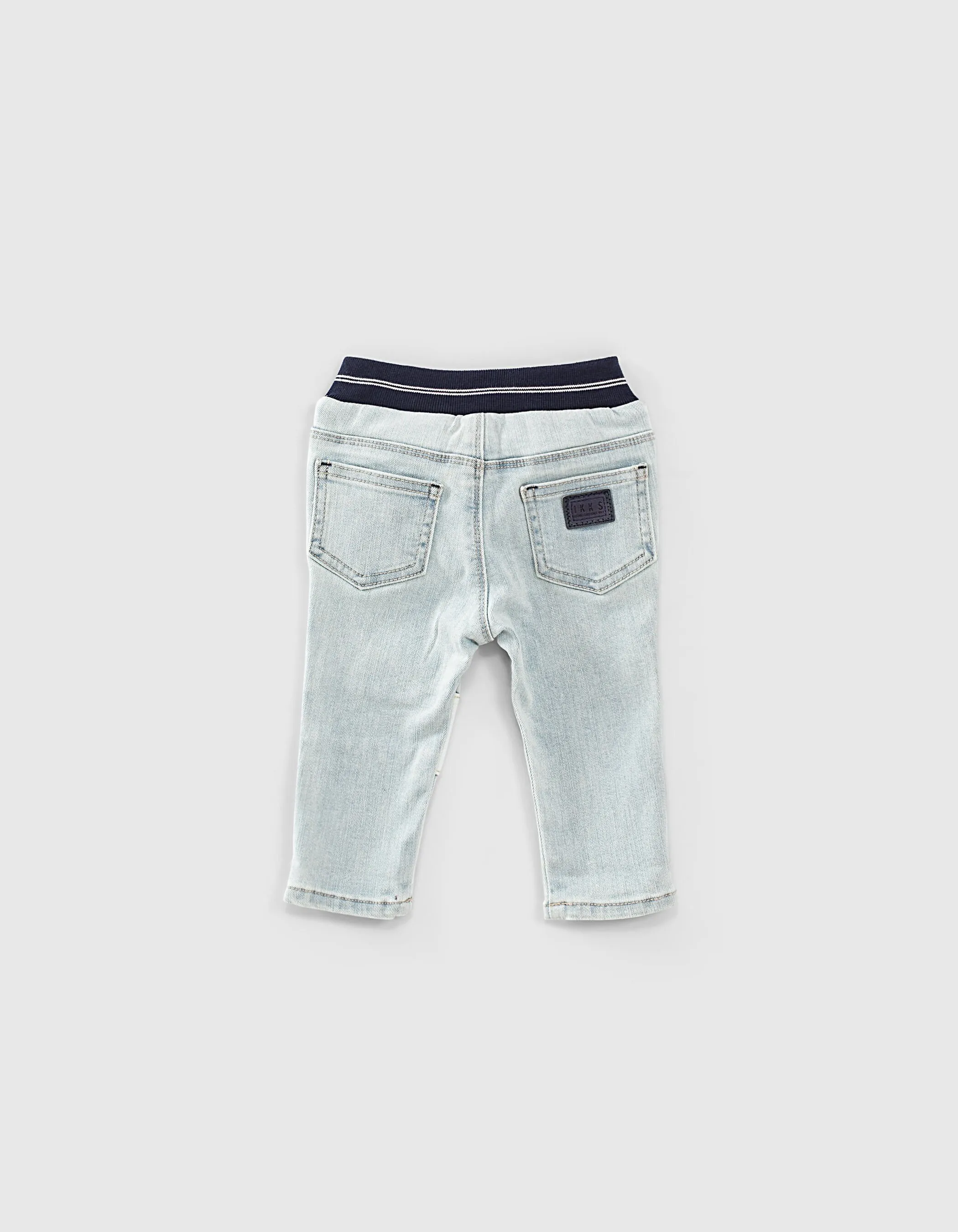 Organic cotton baby boy blue jeans with messaging