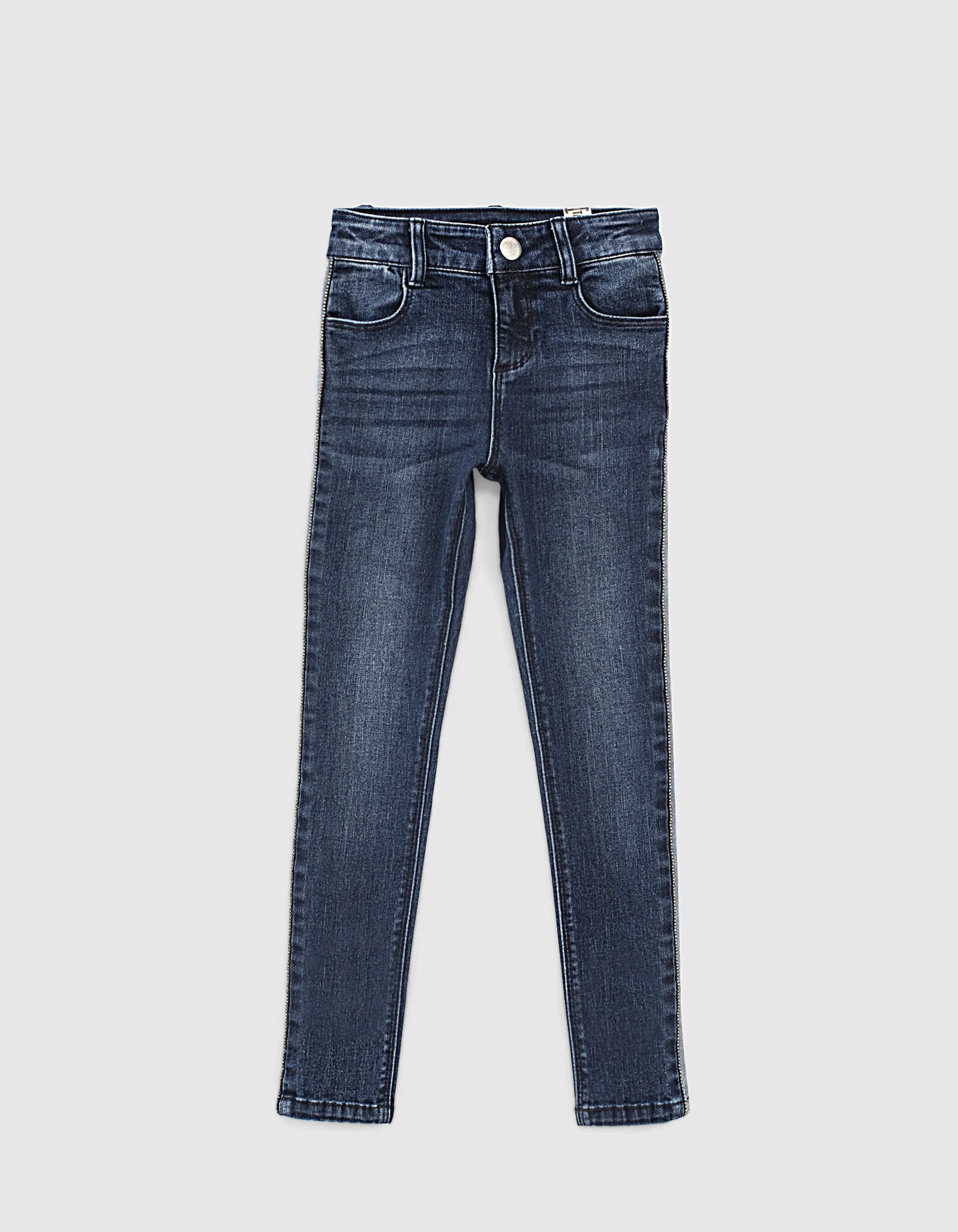 Organic cotton girl's slim raw denim jeans with side stripes.