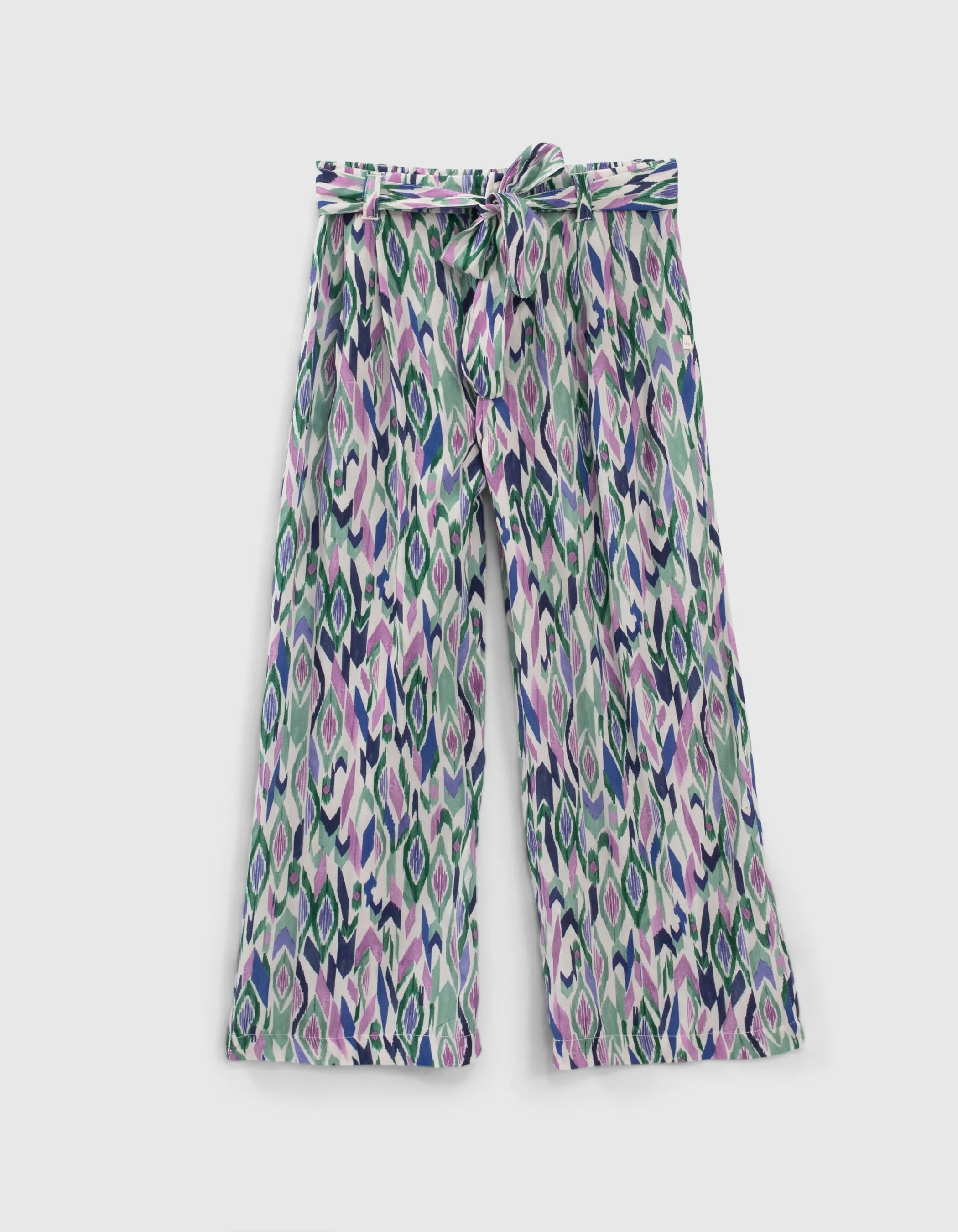 Creamy White Ikat Diamond Print Pants for Girls