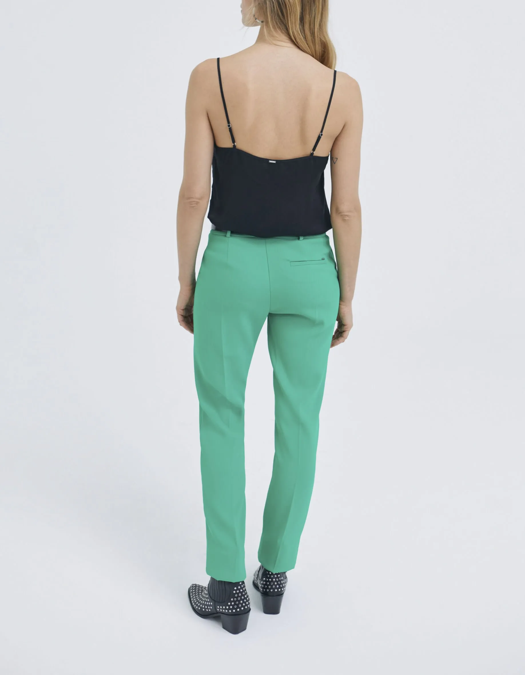 High Waist Green Straight Pants for Women