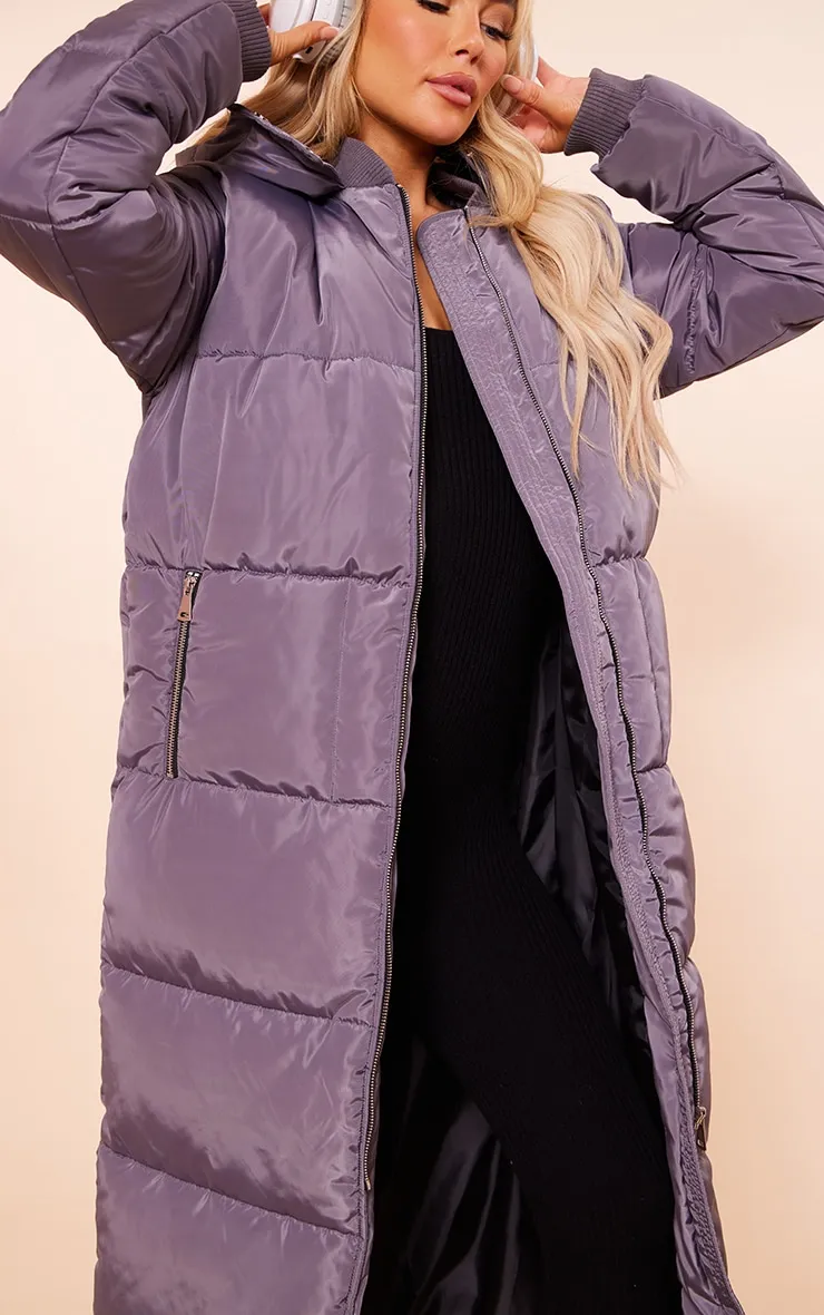 Long Gray Anthracite Hooded Parka Coat by PRETTYLITTLETHING