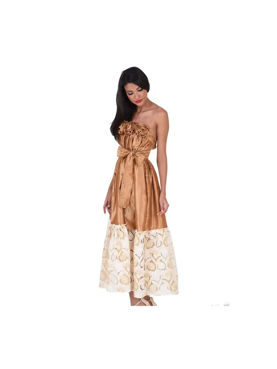 Golden Embroidered Checkered Dress
