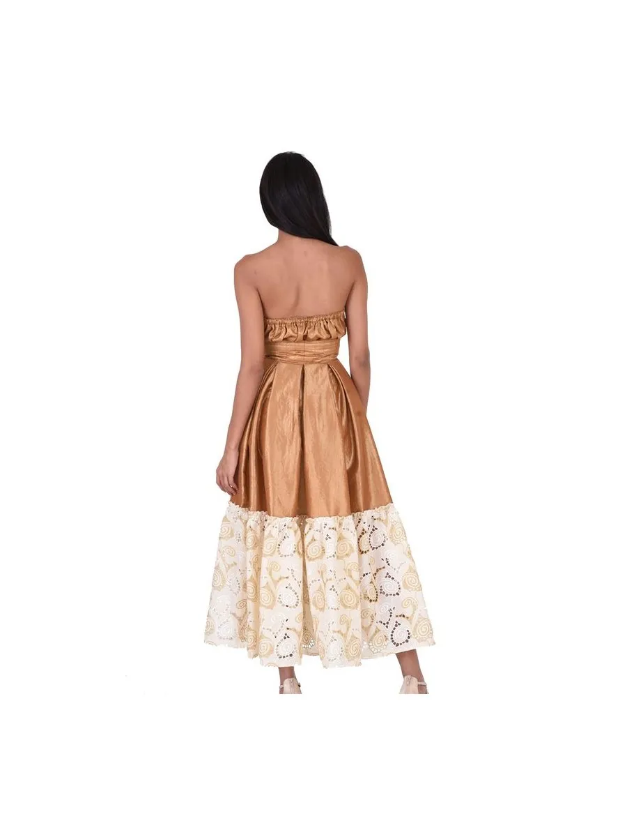 Golden Embroidered Checkered Dress