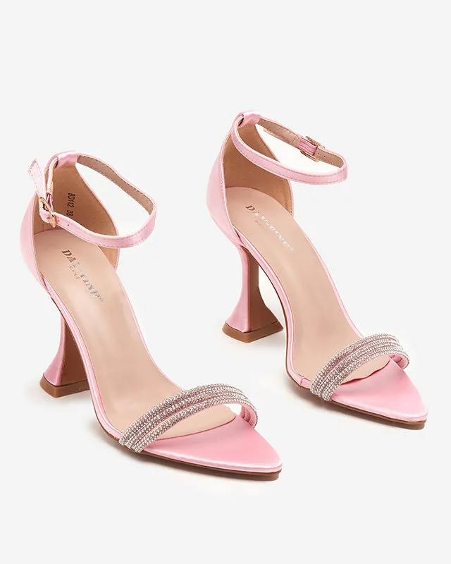 Rose High Heel Sandals with Decorative Cubic Zirconia for Women