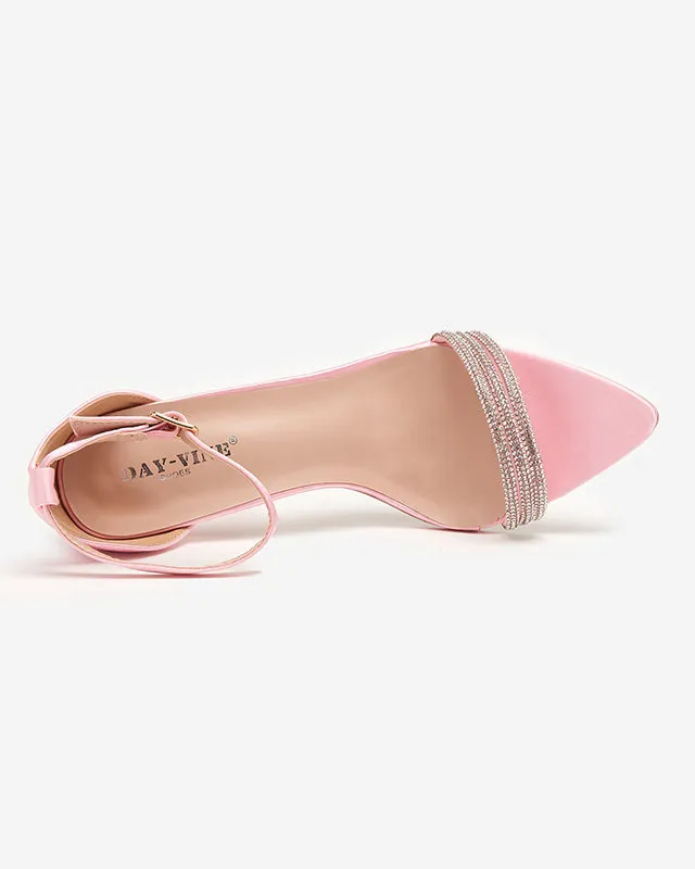 Rose High Heel Sandals with Decorative Cubic Zirconia for Women