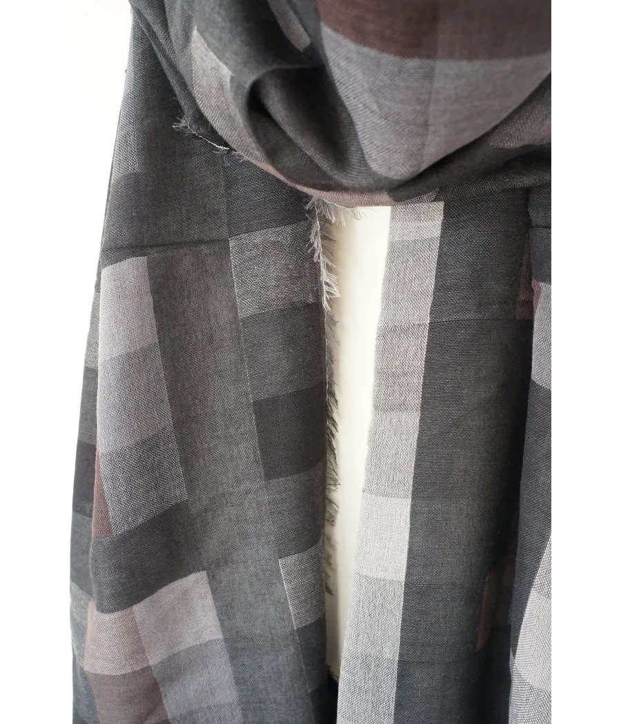 SANTAIA timeless classic men's gray and black plaid scarf.