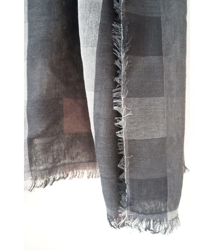 SANTAIA timeless classic men's gray and black plaid scarf.