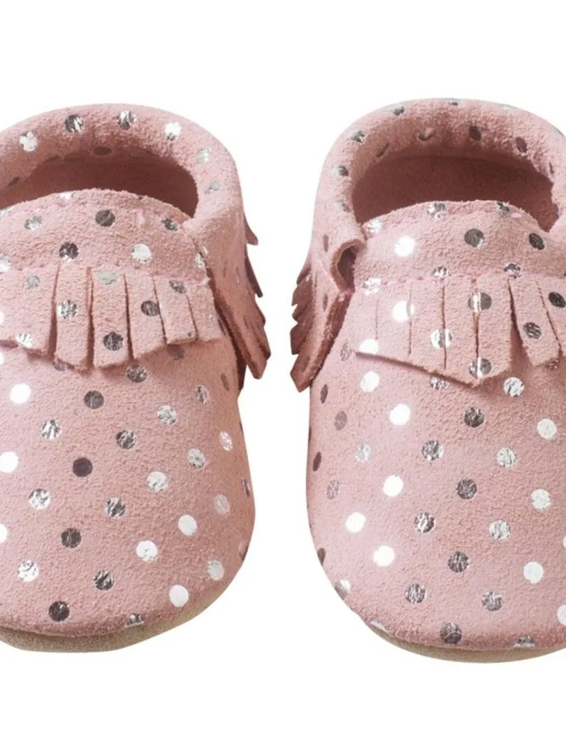 Soft Leather Fringe Polka Dot Booties - Pink