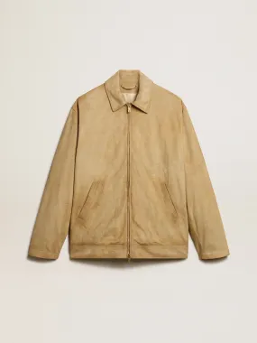 Beige Leather Jacket with Zipper Closure