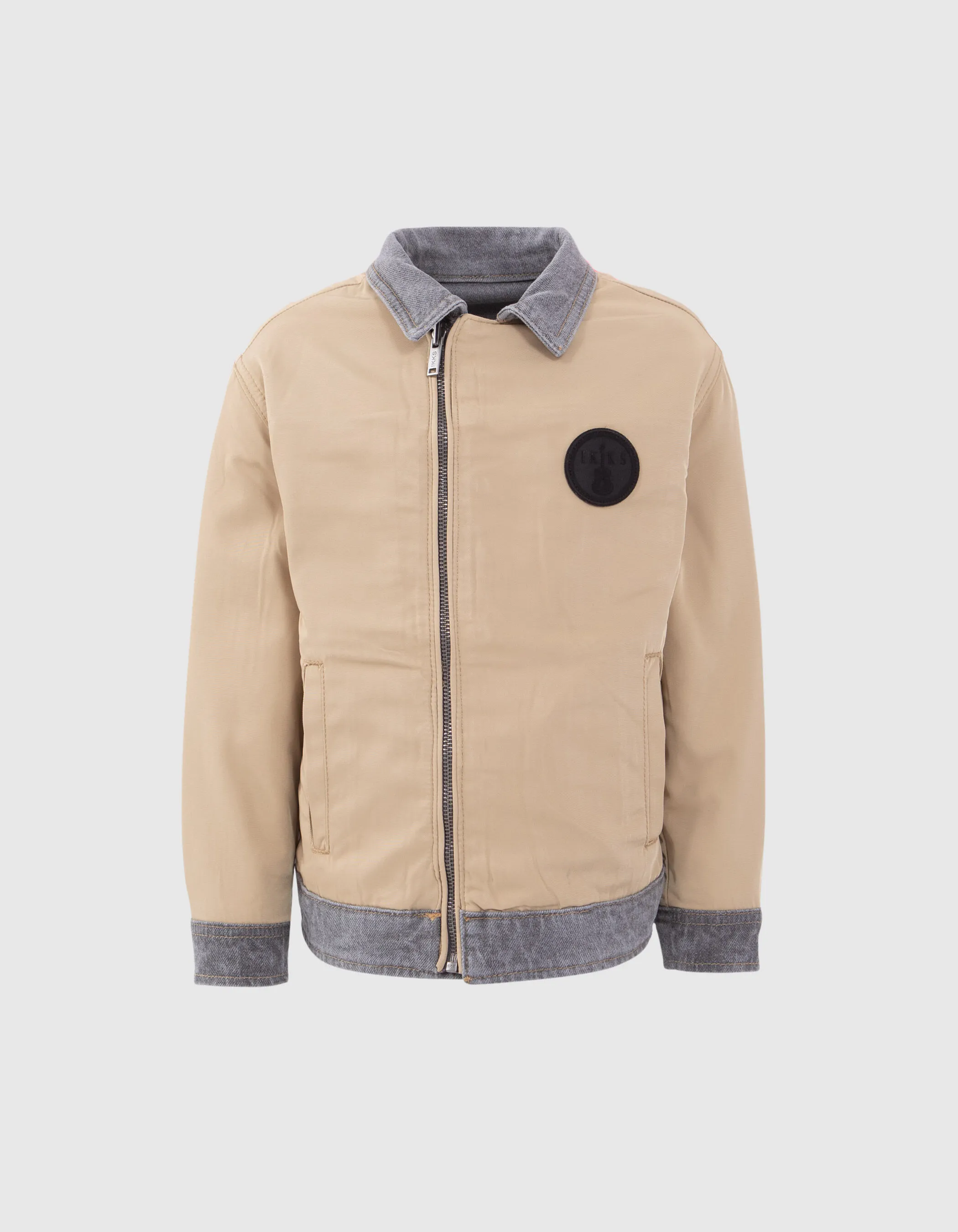 Reversible Grey Denim and Beige Nylon Boy Jacket