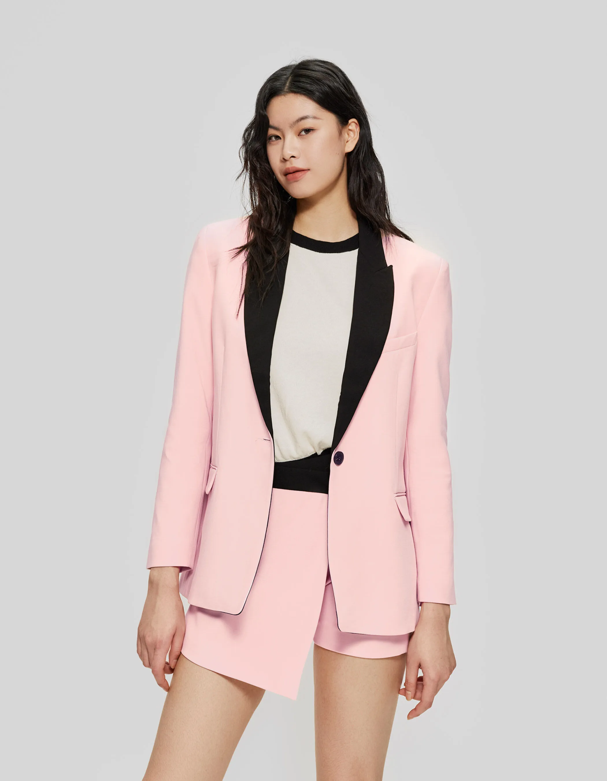 Women's Pink Blazer with Black Collar